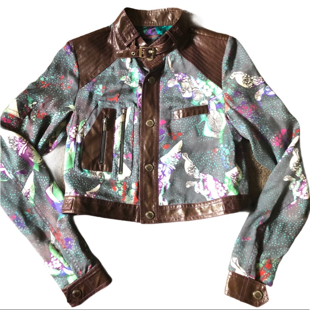 Custo Barcelona Silk Blend Crop Jacket Sz 8 - Picture 5 of 14